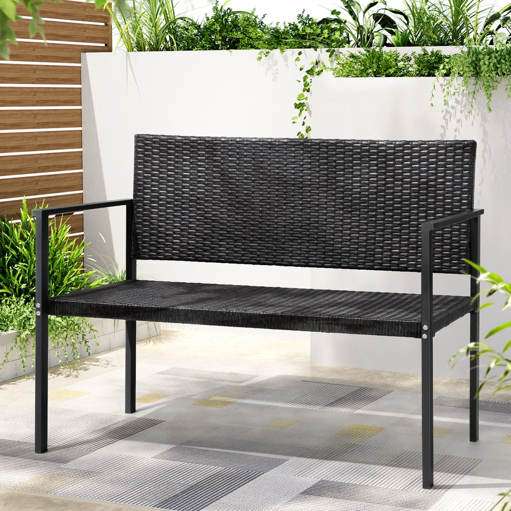 Outdoor Garden Bench Seat Rattan Park Grey/Black