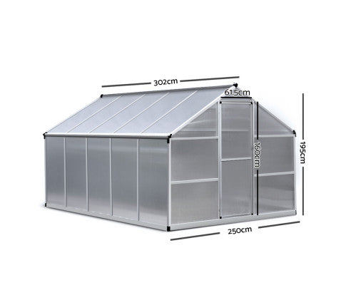 Greenfingers Greenhouse Aluminium Green House Garden Shed Greenhouses 3.02x2.5M
