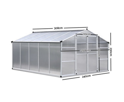 Greenfingers Greenhouse Aluminium Green House Garden Shed Greenhouses 3.08x2.5M