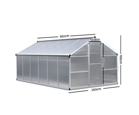 Greenfingers Greenhouse Aluminium Green House Garden Shed Greenhouses 3.62x2.5M - Melbourne Home & Living