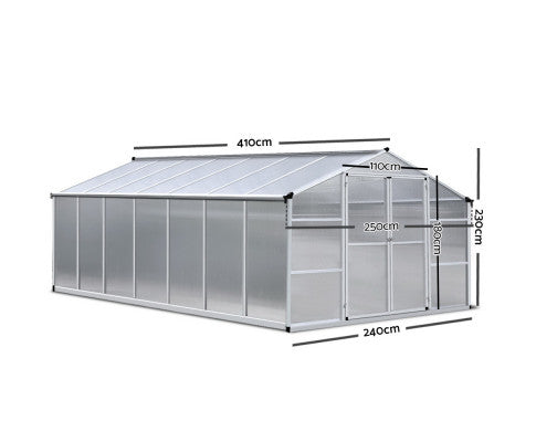 Greenfingers Greenhouse Aluminium Green House Garden Shed Greenhouses 4.1x2.5M - Melbourne Home & Living