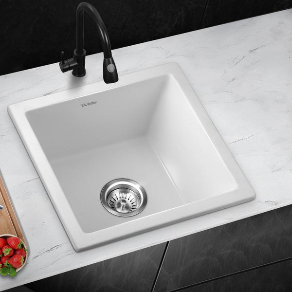  Kitchen Sink Stone Sink Granite Laundry Basin Single Bowl 45cmx45cm White