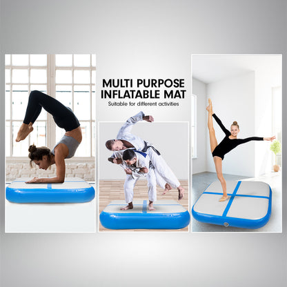 1m Air Block Inflatable Gymnastics Tumbling Mat with Pump - Blue