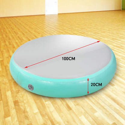1m Air Spot Round Inflatable Gymnastics Tumbling Mat with Pump - Green