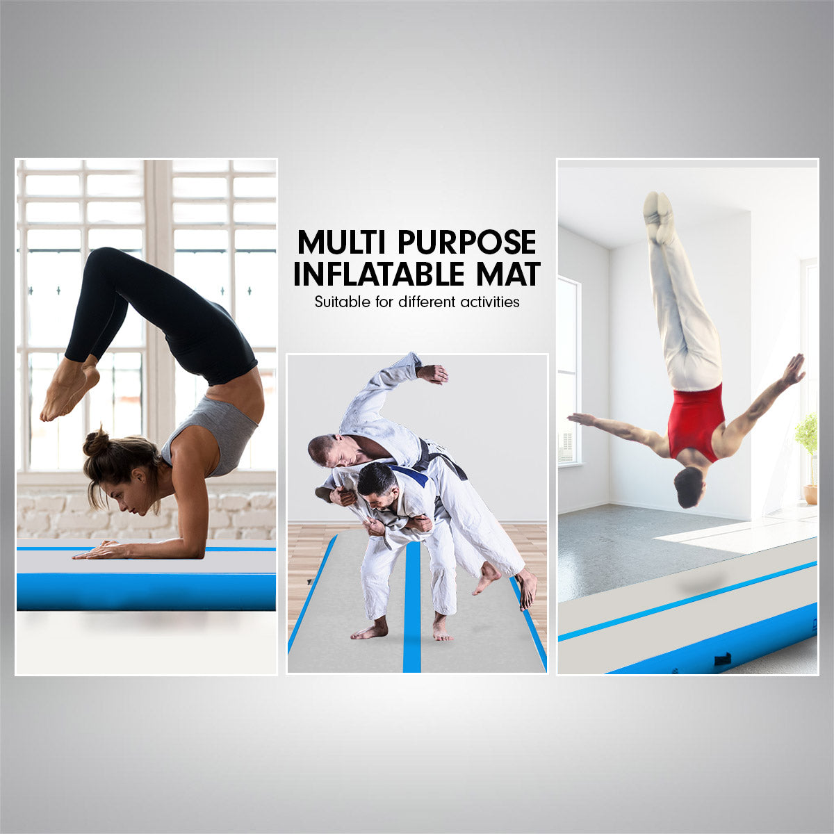 4m x 2m Airtrack Tumbling Mat Gymnastics Exercise Air Track Grey Blue