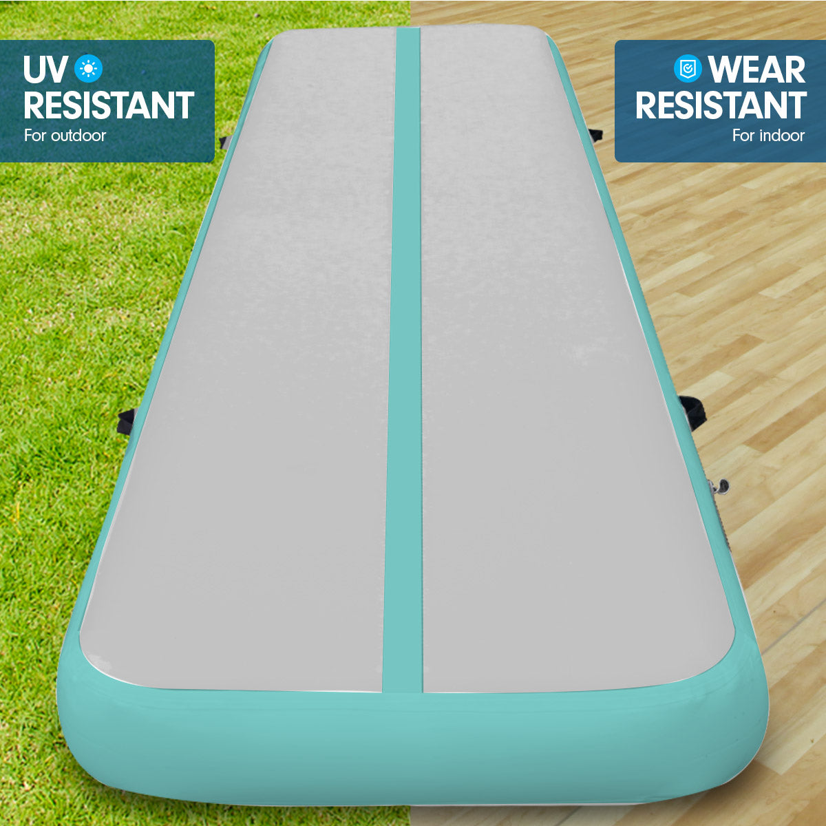 4m x 2m Airtrack Tumbling Mat Gymnastics Exercise Air Track Grey Green