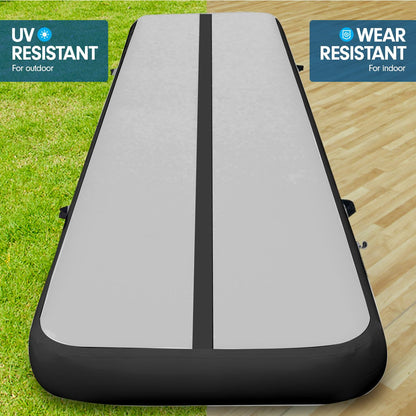 8M X 1M Air Track Inflatable Tumbling Mat Gymnastics - Grey Black