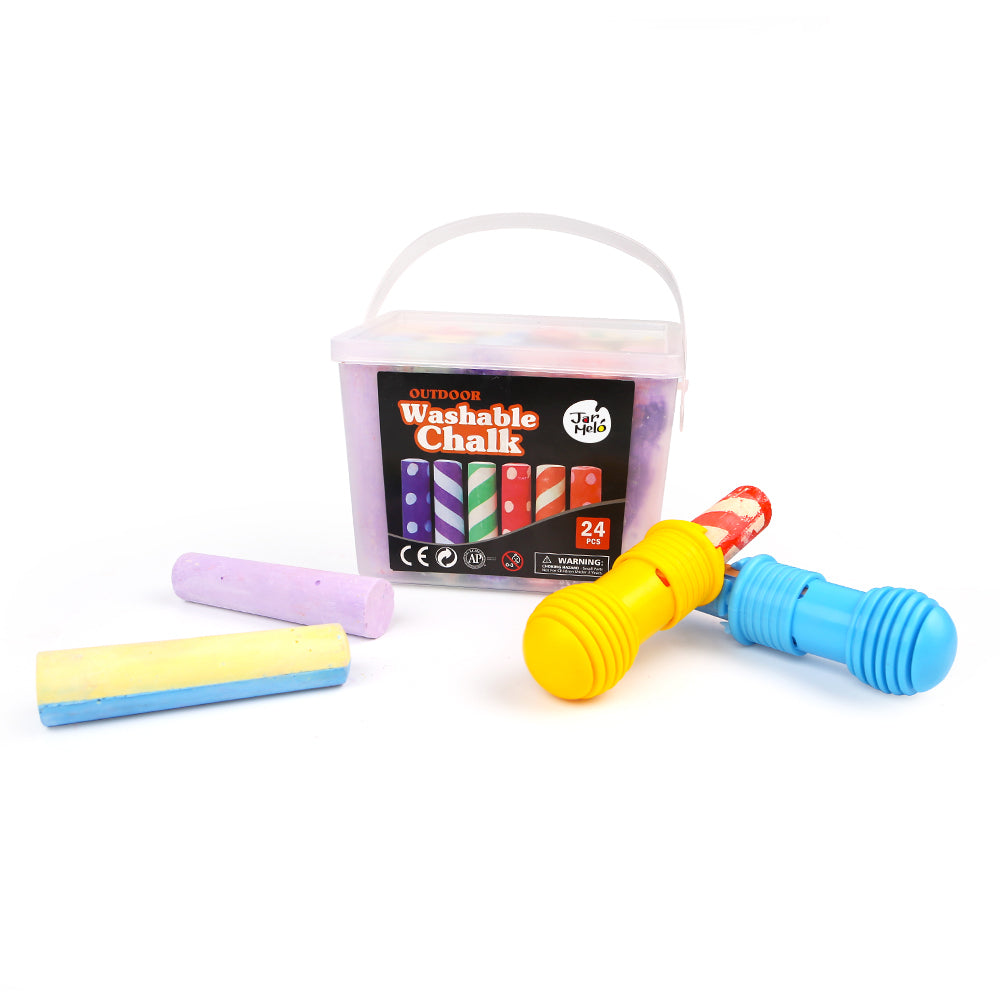 Washable Sidewalk Chalk - 24 Colors Kit with 2 Holders