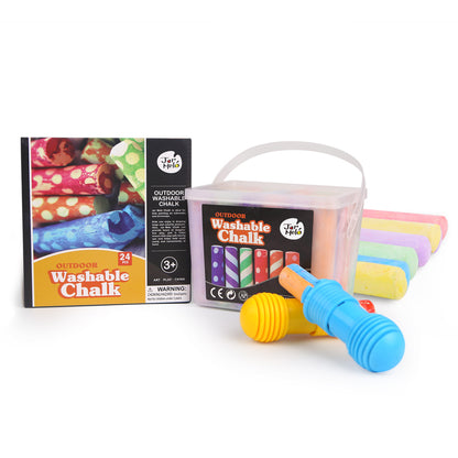 Washable Sidewalk Chalk - 24 Colors Kit with 2 Holders