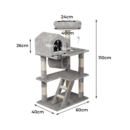 Cat Tree Scratching Post Scratcher Tower Condo House Furniture Grey 110cm