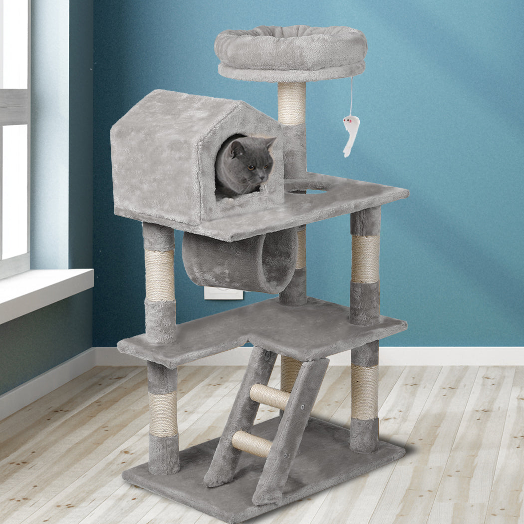 Cat Tree Scratching Post Scratcher Tower Condo House Furniture Grey 110cm