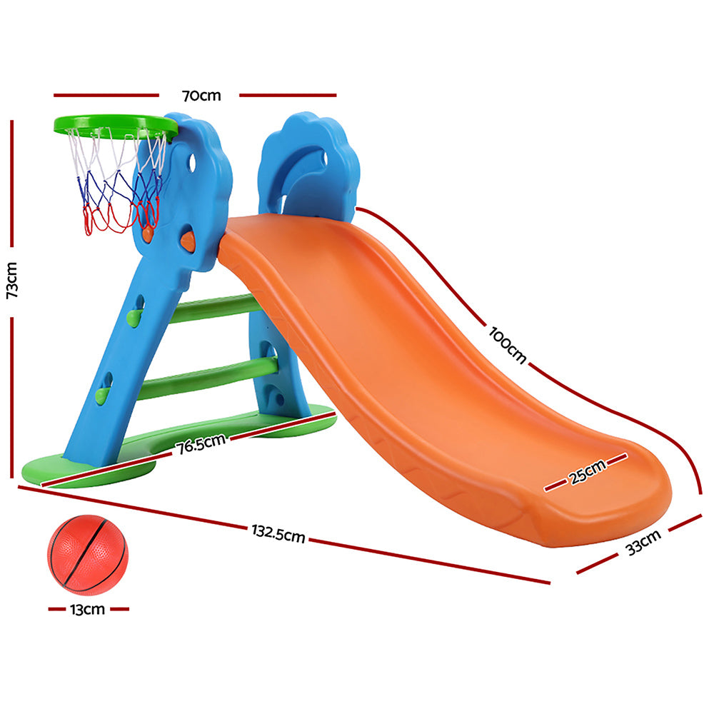 Kids Slide with Basketball Hoop with Ladder Base Outdoor Indoor Playground Toddler Play