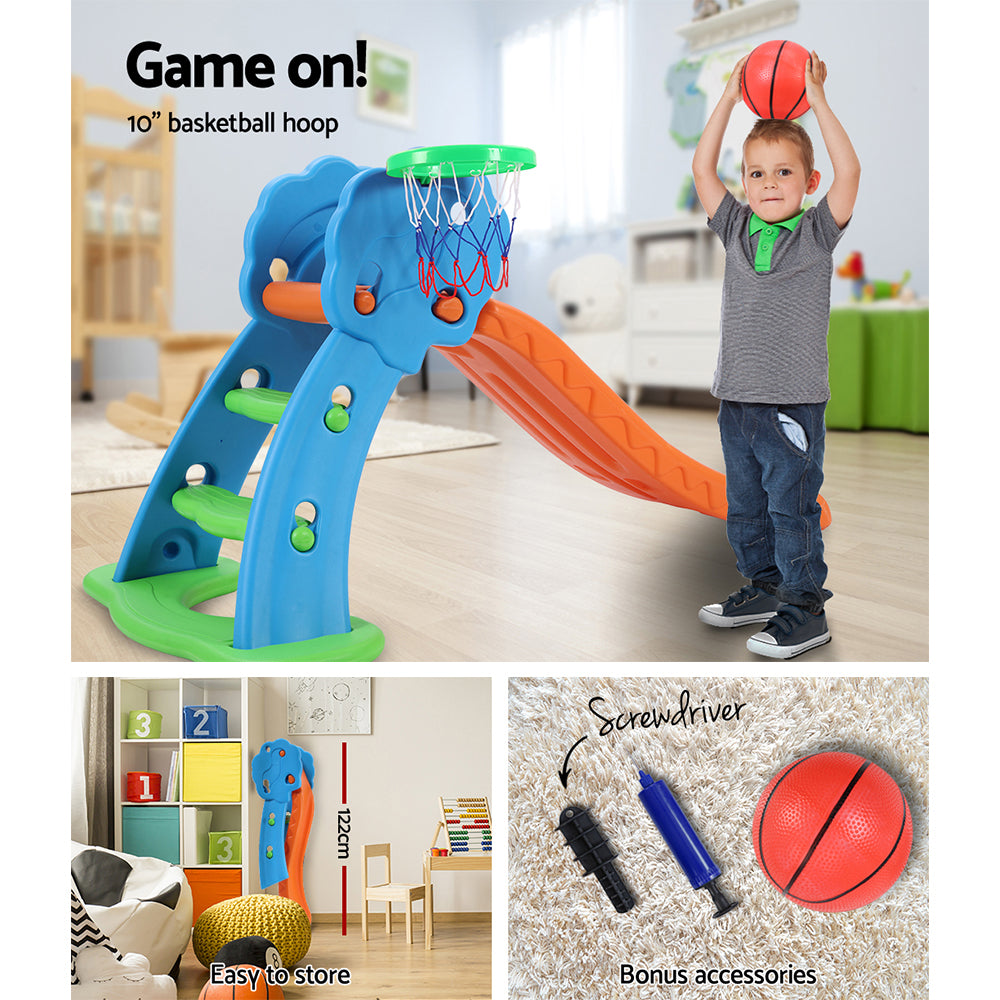 Kids Slide with Basketball Hoop with Ladder Base Outdoor Indoor Playground Toddler Play