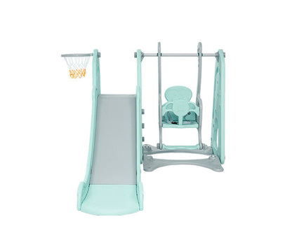 Kids Slide Swing Outdoor Indoor Playground Basketball Hoop Toddler Play Green