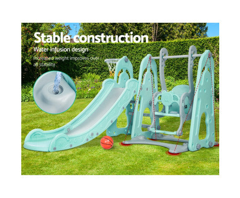 Kids Slide Swing Outdoor Indoor Playground Basketball Hoop Toddler Play Green