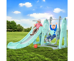 Kids Slide Swing Outdoor Indoor Playground Basketball Hoop Toddler Play Green