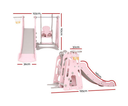 Kids Slide Swing Outdoor Playground Basketball Hoop Playset Indoor Pink