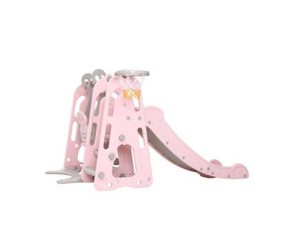 Kids Slide Swing Outdoor Playground Basketball Hoop Playset Indoor Pink