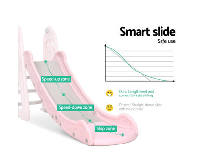 Kids Slide Swing Outdoor Playground Basketball Hoop Playset Indoor Pink