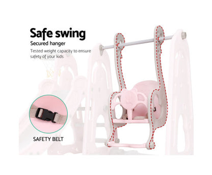 Kids Slide Swing Outdoor Playground Basketball Hoop Playset Indoor Pink