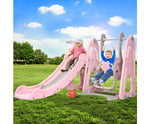 Kids Slide Swing Outdoor Playground Basketball Hoop Playset Indoor Pink