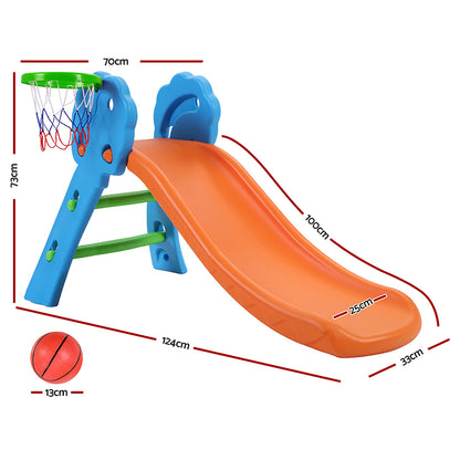 Outdoor Indoor Kids Slide with Basketball Hoop Playground