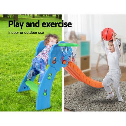 Outdoor Indoor Kids Slide with Basketball Hoop Playground