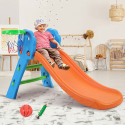 Outdoor Indoor Kids Slide with Basketball Hoop Playground