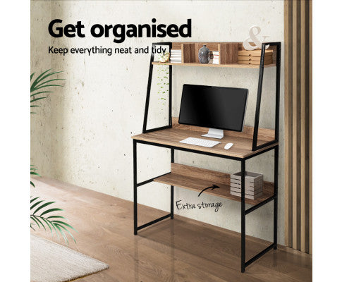Computer Study Table Bookshelf Storage Oak