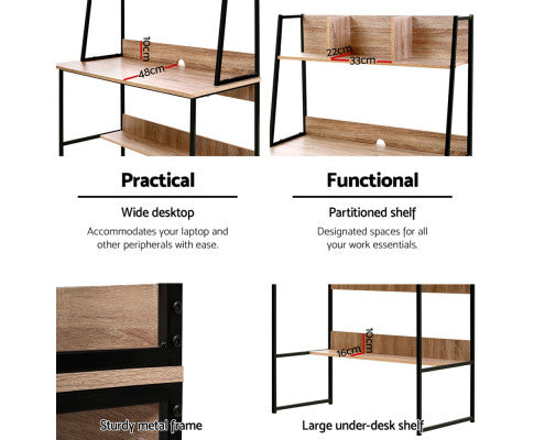 Computer Study Table Bookshelf Storage Oak