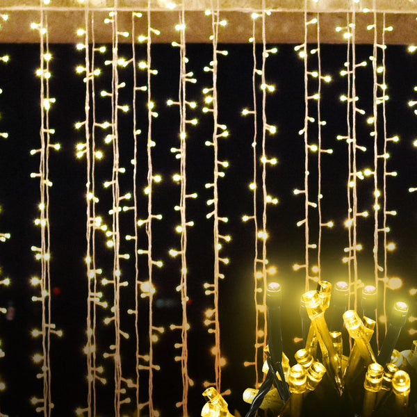 LED Warm white Curtain Fairy Lights Wedding Indoor Outdoor Xmas Garden Party Decor