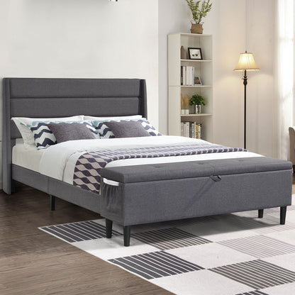 Bed Frame Fabric Queen Size Mattress Base Wooden Platform Storage Ottoman