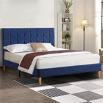 Bed Frame Double Size Mattress Base Platform Wooden Velevt Headboard Blue