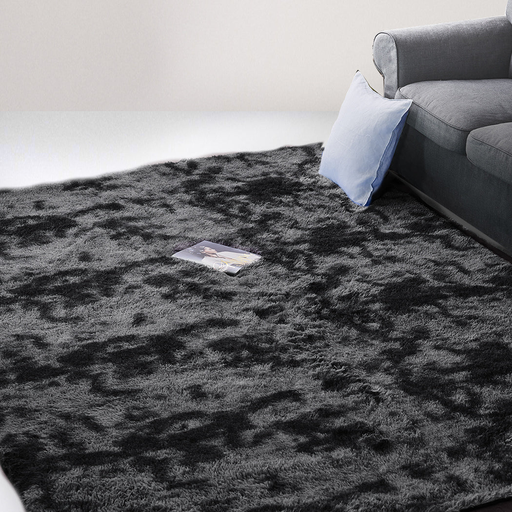 Floor Rug Shaggy Rugs Soft Large Carpet Area Tie-dyed 140x200cm Black
