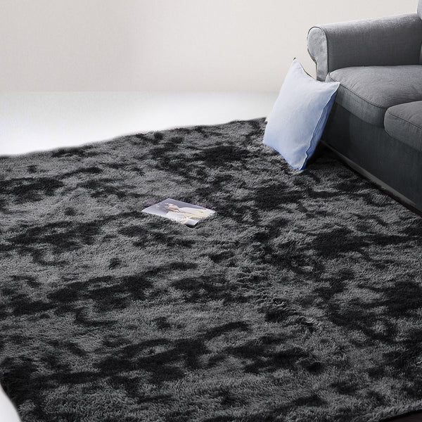  Floor Rug Shaggy Rugs Soft Large Carpet Area Tie-dyed 160x230cm Black