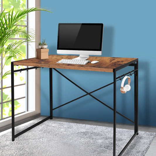 Office Desk Computer Work Student Study Metal Foldable Home Table Oak