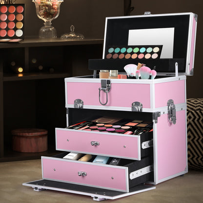 Portable Makeup Case Cosmetic Organiser box pink