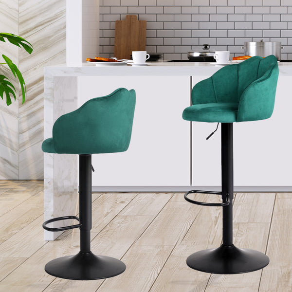  2x Bar Stools Kitchen Gas Lift Stool Chair Swivel Barstools Velvet Green