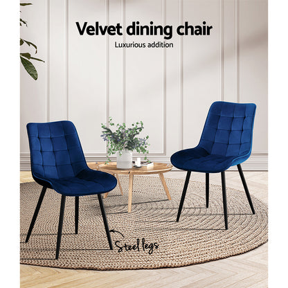 Set of 2 Toula Dining Chairs Kitchen Chairs Velvet Upholstered Blue