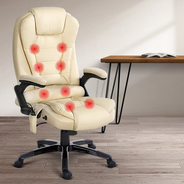  8 Point PU Leather Reclining Massage Chair - Beige