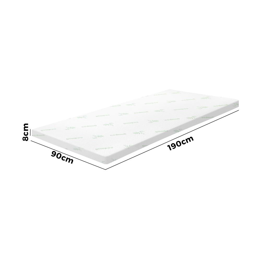 Simple Deals Memory Foam Mattress Topper Bed Cool Gel Bamboo Cover Underlay Single 8CM