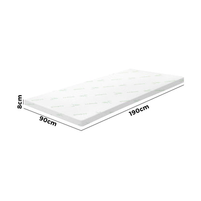 Simple Deals Memory Foam Mattress Topper Bed Cool Gel Bamboo Cover Underlay Single 8CM