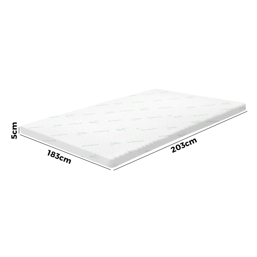 Simple Deals Memory Foam Mattress Topper Cool Gel Bed Bamboo Cover 7-Zone 5CM King