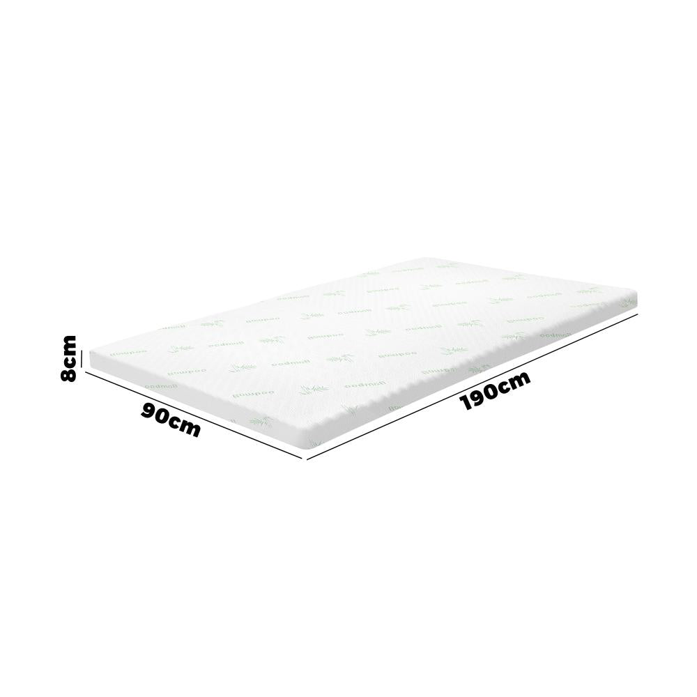 Simple Deals Memory Foam Mattress Topper Cool Gel Bed Bamboo Cover 7-Zone 8CM Single