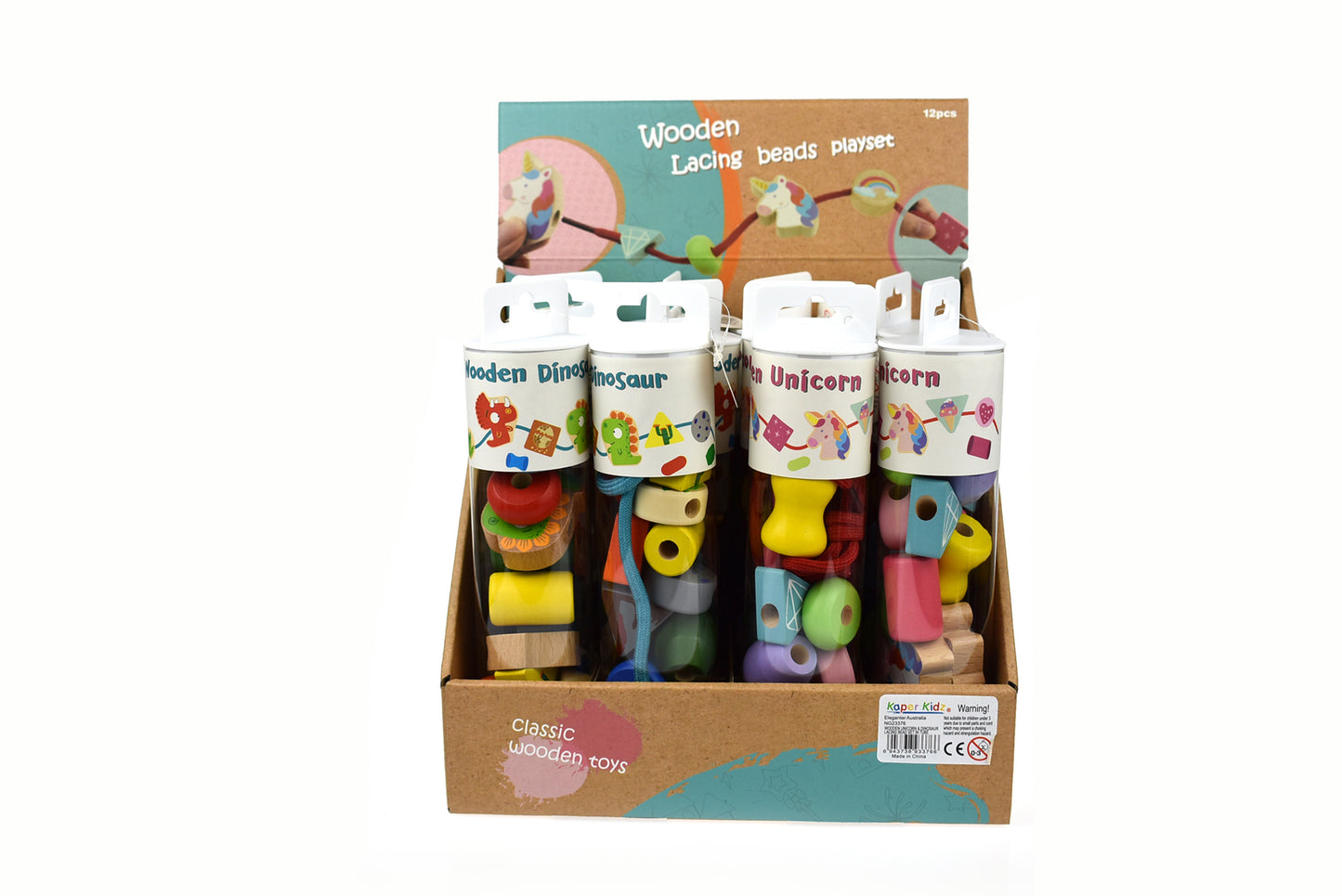 Wooden Unicorn  Lacing Bead Set in Tube