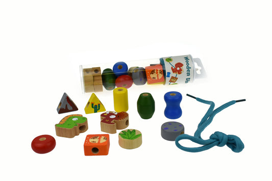 Wooden  Dinosaur Lacing Bead Set in Tube