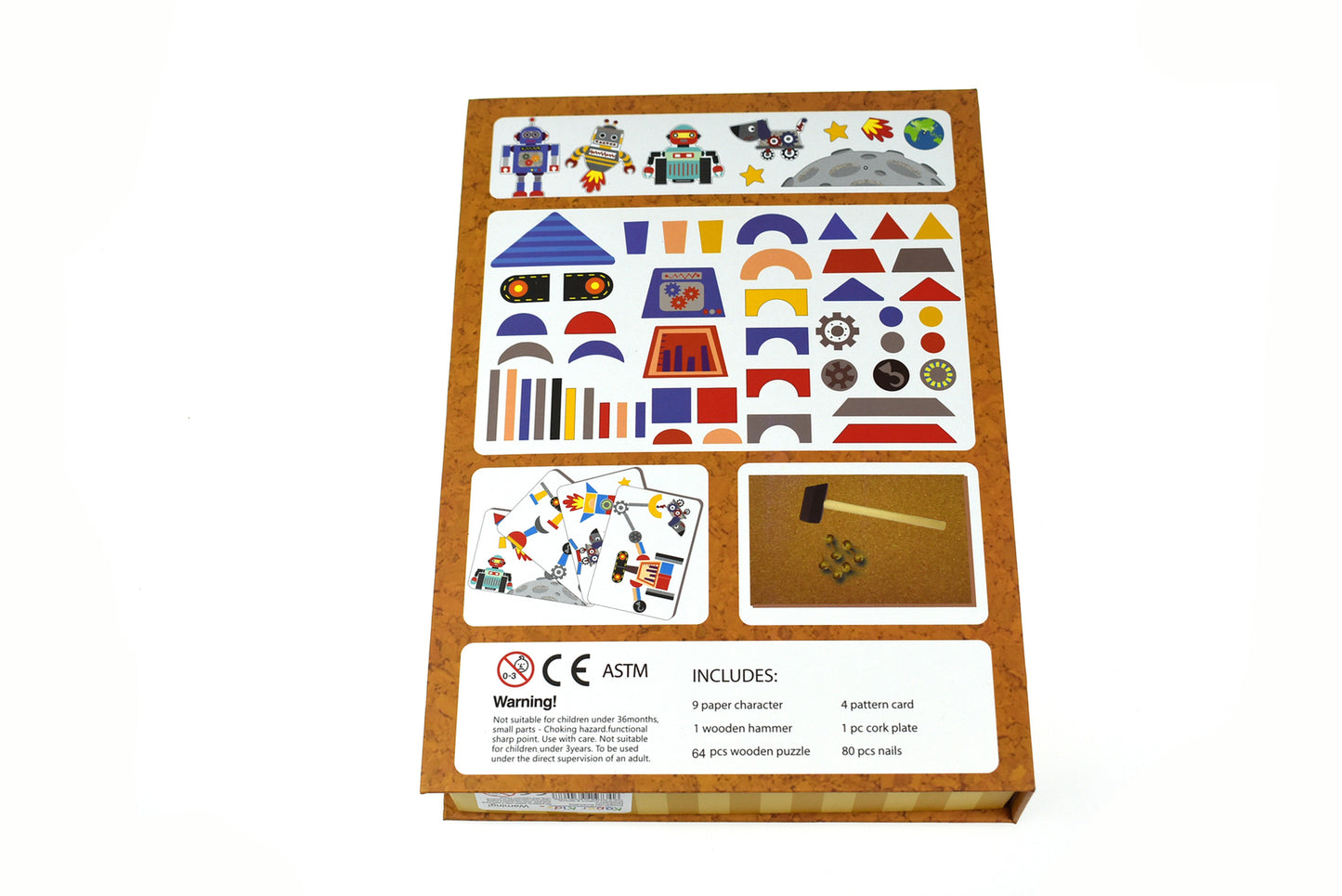 Wooden Robot & Space Tap A Shape In Book Case