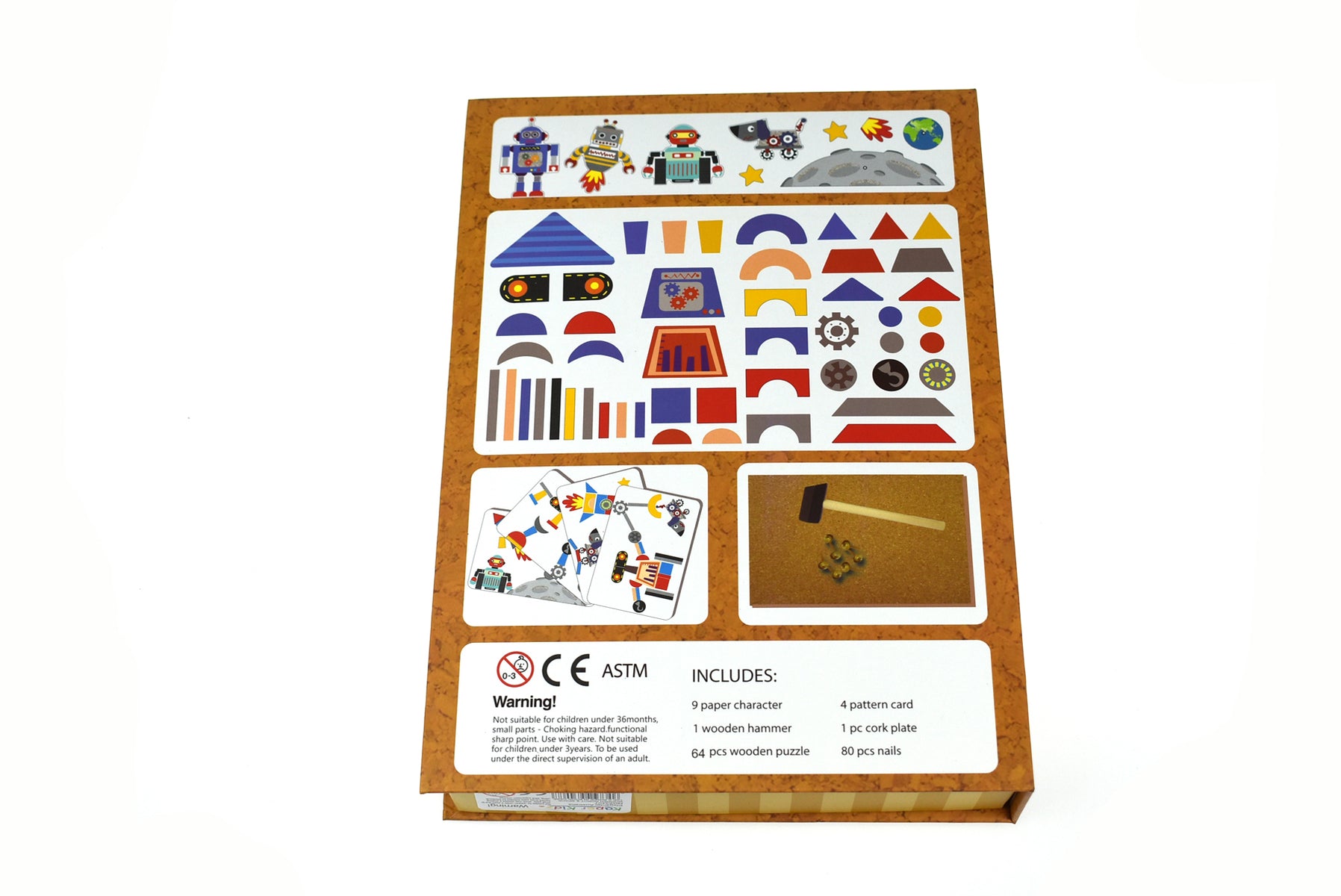 Wooden Robot & Space Tap A Shape In Book Case