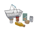 WOODEN GROCERY WITH METAL SHOPPING BASKET