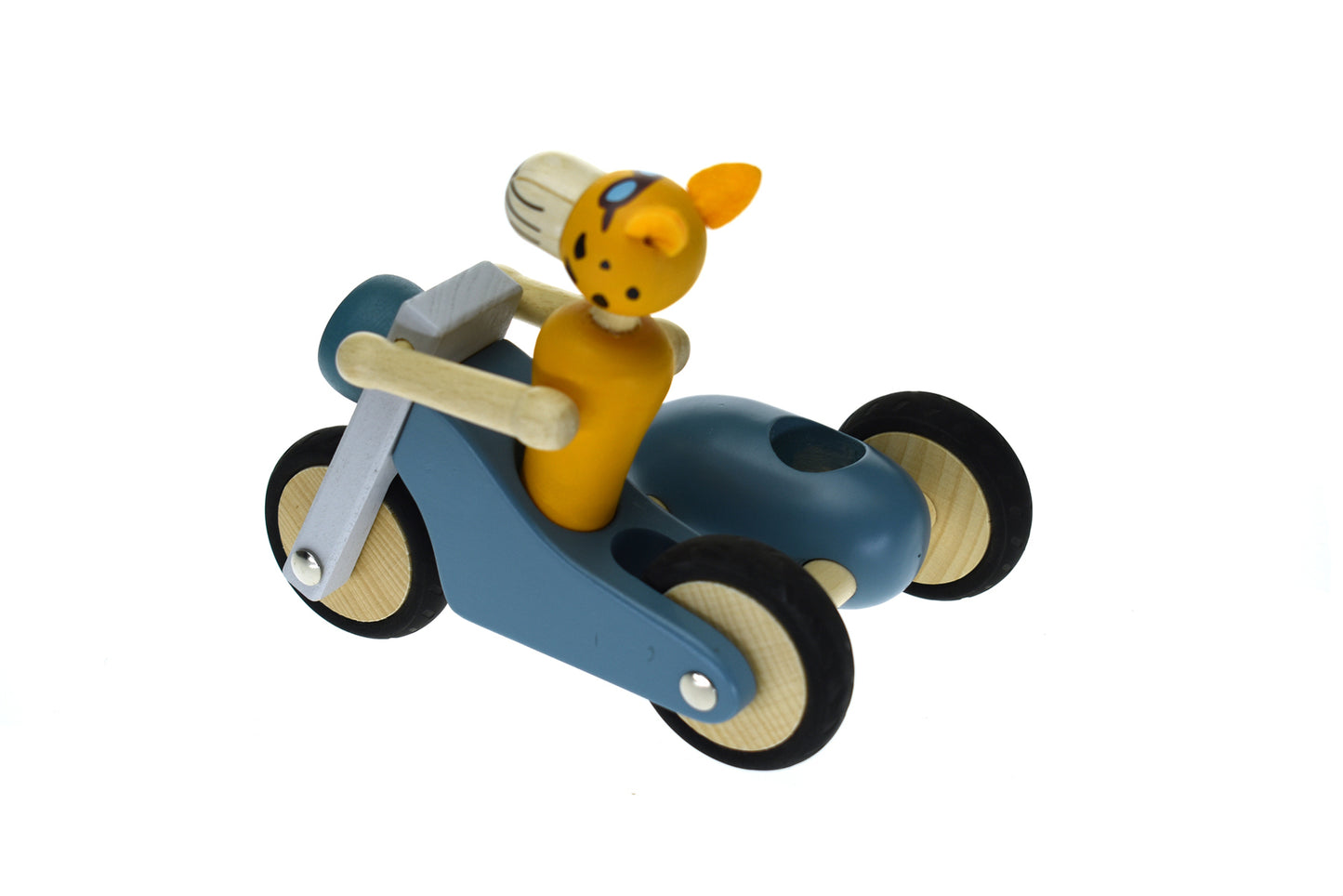 Retro Lge Motor Tricycle With Cute Leopard Driver Blue